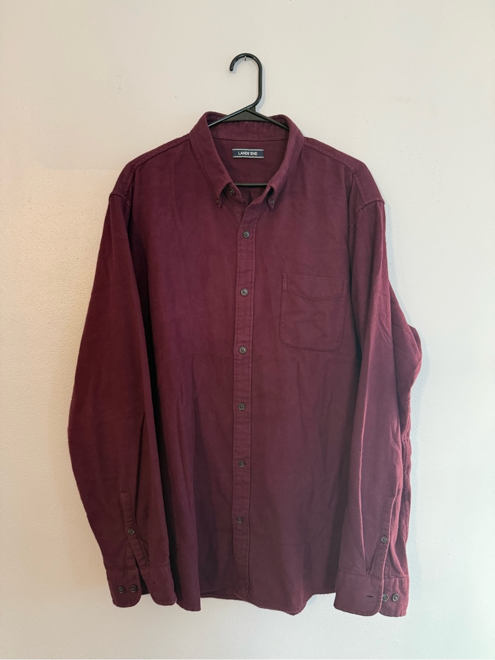 Lands’ End Men’s Burgundy 100% Cotton Flannel Button Down Shirt